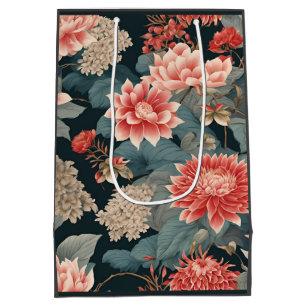 Elegant Chinoiserie Florals Teal Peach Medium Gift Bag