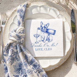Elegant Chinoiserie French Bulldog Wedding Napkin