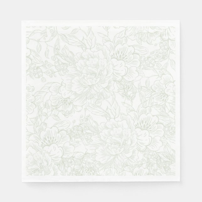 Elegant Chinoiserie Green Floral Wedding Napkin (Front)