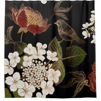 Elegant Chinoiserie Inspired Floral Blooms Shower Curtain