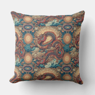 Elegant Chinoiserie Mandala with Dragon Cushion