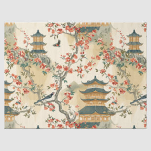 Elegant Chinoiserie - Pagodas, Blossoms, and Birds Tissue Paper