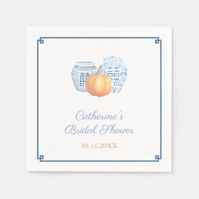 Elegant Chinoiserie Pumpkin Bridal Shower Party Napkin (Front)