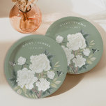 Elegant Chinoiserie Sage Green Floral Bird Wedding Paper Plate<br><div class="desc">Beautiful chinoiserie-inspired design featuring elegant sage green and ivory white flowers and birds</div>