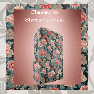 Elegant Chinoiserie Teal Peach Florals  Shower Curtain