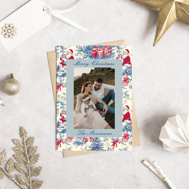 Elegant Chinoiserie Toile De Jouy Photo Christmas Holiday Card (Creator Uploaded)