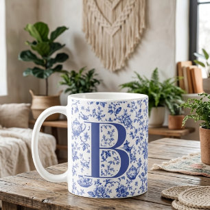 Elegant Chinoiserie Toile Mum Bride Custom Initial Coffee Mug