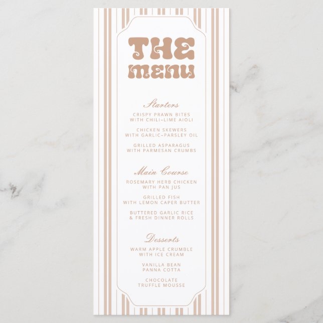Elegant Choco Brown Striped Pattern Baby Shower Menu (Front)
