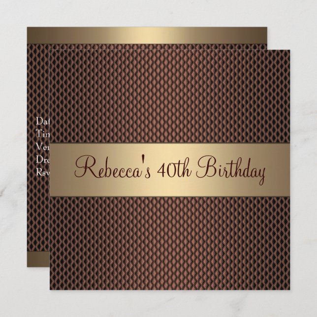Elegant Chocolate 40th Birthday Party Invitation (Front/Back)