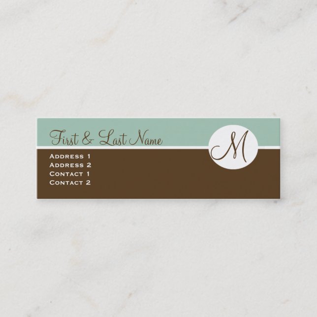 Elegant Chocolate & Blue Monogram Profile Card (Front)