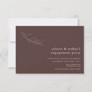 Elegant Chocolate Brown Botanical Engagement Invitation