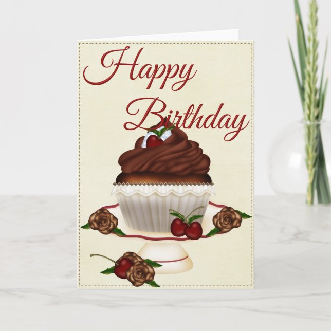 Elegant Chocolate Cupcake 1 Happy Birthday Card (Front)