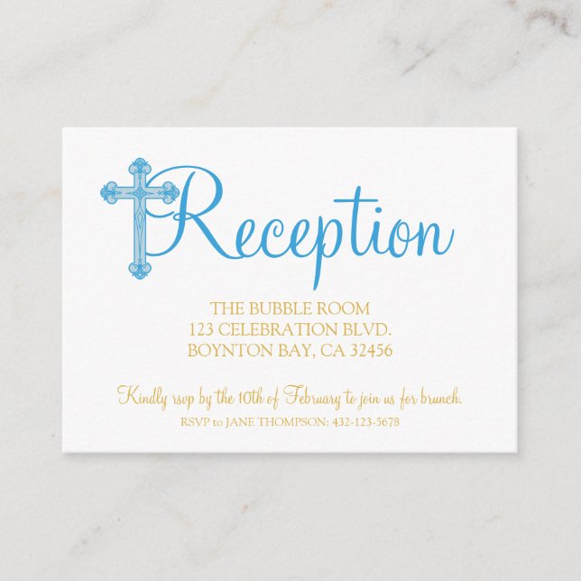 elegant CHRISTENING or BAPTISM blue reception rsvp Enclosure Card (Front)