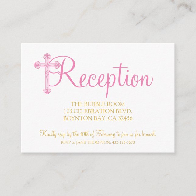 elegant CHRISTENING or BAPTISM pink reception rsvp Enclosure Card (Front)