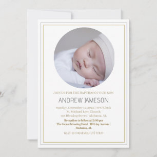 Elegant Christian Blue Round Photo   Baptism Invitation