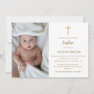 Elegant Christian Blue Round Photo Baptism Invitation