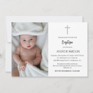 Elegant Christian Blue Round Photo Baptism Invitation