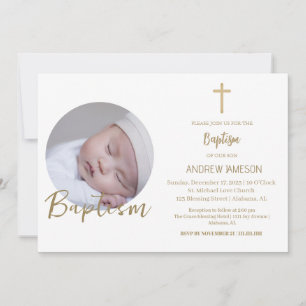 Elegant Christian Blue Round Photo Baptism Invitation