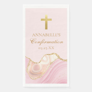 Elegant Christian Cross Pink Gold Confirmation Napkin