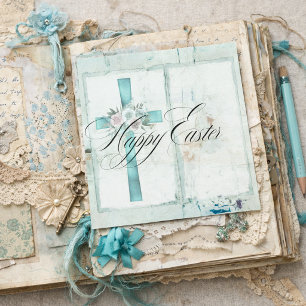 Elegant Christian Easter Teal Blue Scrapbook Paper