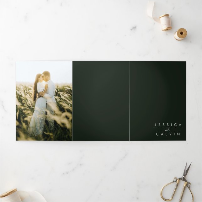 Elegant Christian Photo Wedding Invitation Green (Outside)