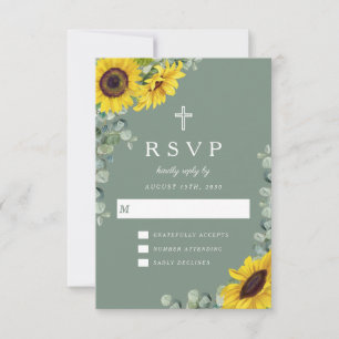 Elegant Christian Sage Green Sunflower Wedding RSVP Card