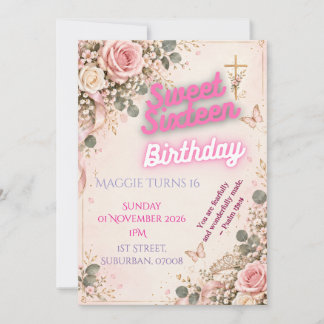 Elegant Christian Sweet 16 Birthday Invitation
