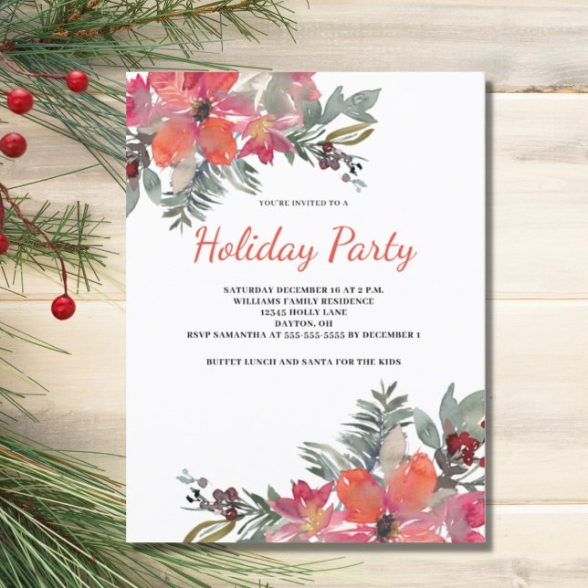 Elegant Christmal Floral Invitation Postcard (Creator Uploaded)