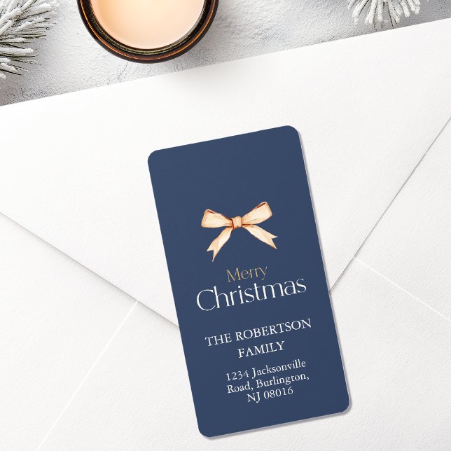 Elegant Christmas Address Label with Gold Bow (Creator Uploaded)