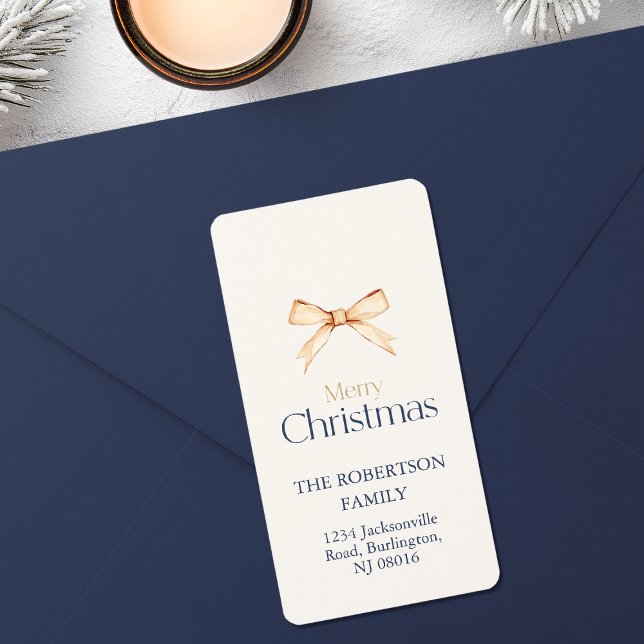Elegant Christmas Address Label with Gold Bow (Creator Uploaded)