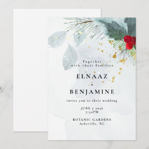 Elegant Christmas and Winter Watercolor Wedding Invitation