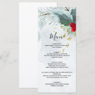 Elegant Christmas and Winter Watercolor Wedding Menu