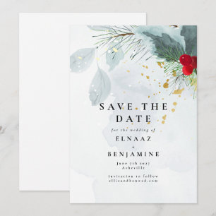 Elegant Christmas and Winter Watercolor Wedding Save The Date