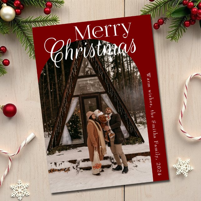 Elegant Christmas Arch Modern Red family photo  Holiday Card (Creator Uploaded)