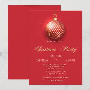 Elegant Christmas Ball Red Christmas Company Party Invitation