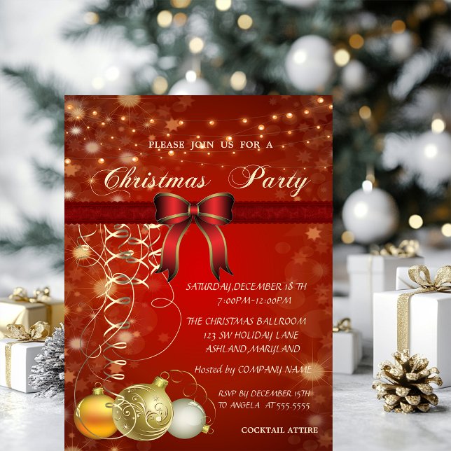 Elegant Christmas Balls, Bow Corporate Party Invitation (Creator Uploaded)