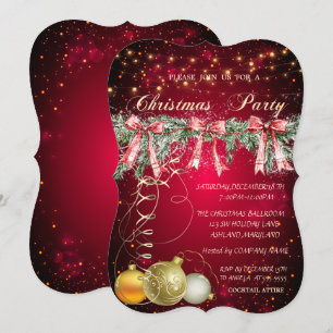 Elegant Christmas Balls, Bows Corporate Party Invitation