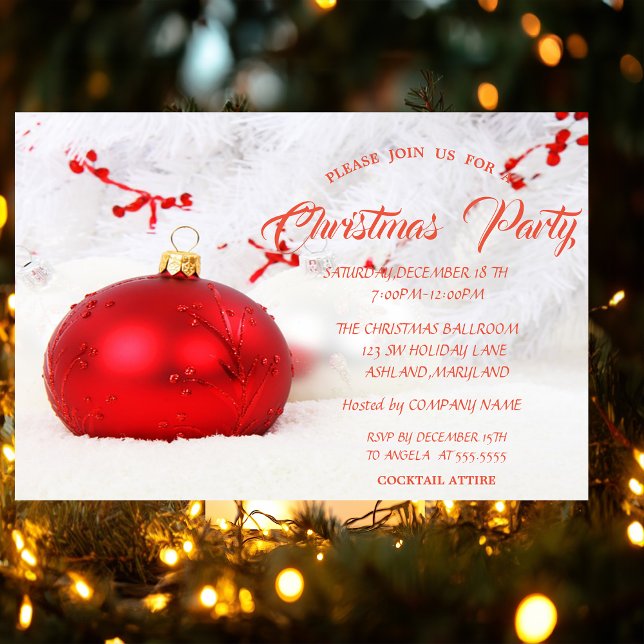 Elegant Christmas Balls Company Christmas Party Invitation (Creator Uploaded)