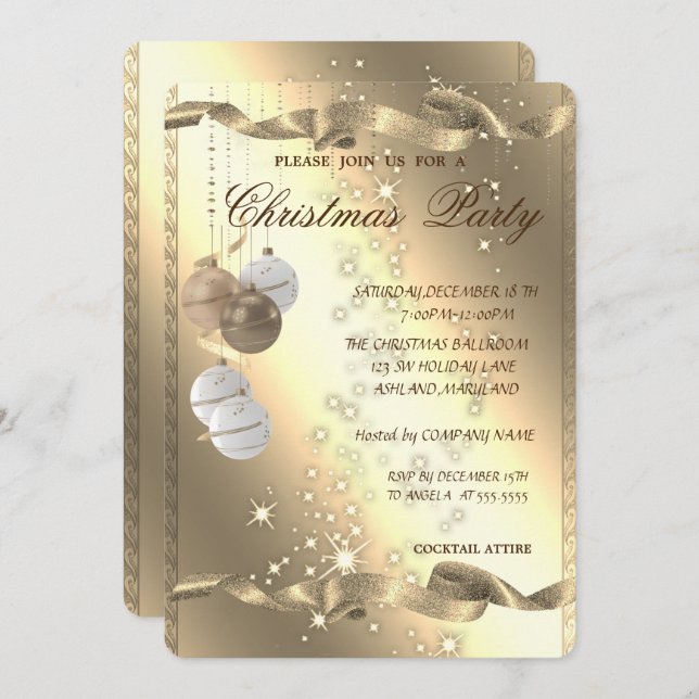 Elegant Christmas Balls,Sparkle,Christmas Party Invitation (Front/Back)