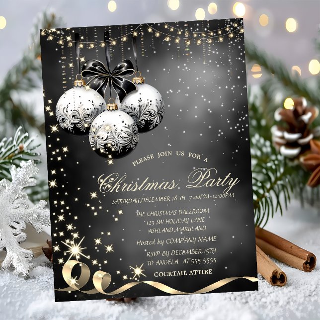 Elegant Christmas Balls Sparkle Christmas Party  Invitation (Creator Uploaded)