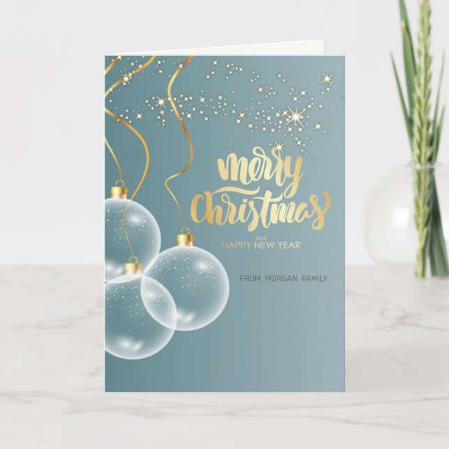 Elegant Christmas Balls,Stars Blue Christmas Holiday Card (Front)