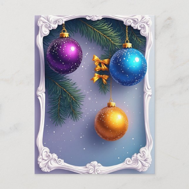 ❄️ Elegant Christmas Bauble Arrangement 🎄 Pine Postcard (Front)