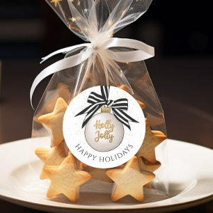 Elegant Christmas Bauble Happy Holidays Classic Round Sticker