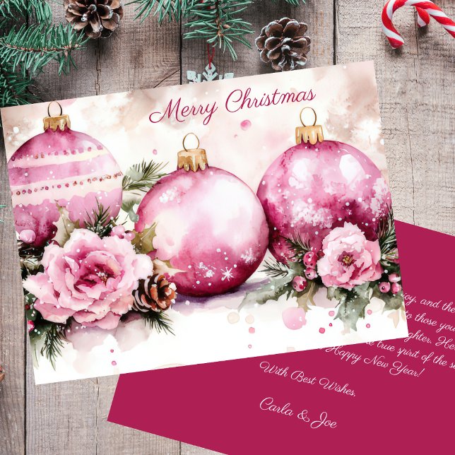 Elegant Christmas Baubles and Flowers Greeting Card (Creator Uploaded)