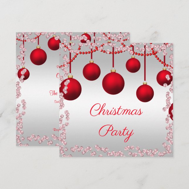 Elegant Christmas Baubles,  Beads & Diamonds Invitation (Front/Back)