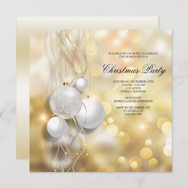 Elegant Christmas Baubles Christmas Party Invitation (Front/Back)