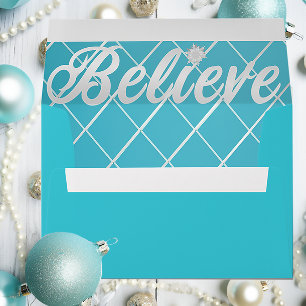 Elegant Christmas 'Believe' Turquoise Blue  Envelope