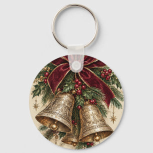 Elegant Christmas Bell,Vintage Holiday Bells style Key Ring