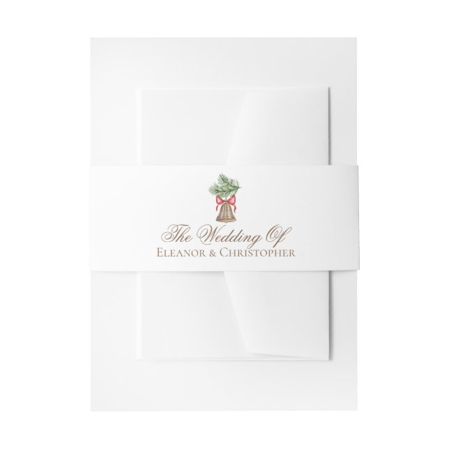 Elegant Christmas Bell Wedding Personalised Invitation Belly Band (Front Example)