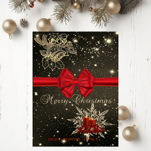 Elegant Christmas Bells,Candles,Red Bow Holiday Card